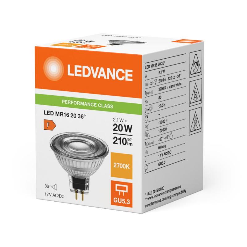 Ledvance GU5.3 MR16 LED Strahler 36° 2,1W wie 20W 2700K warmweißes Licht - 12V Niedervolt